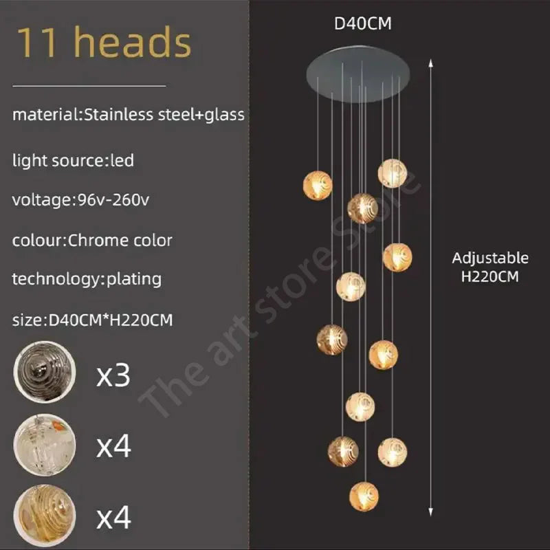 Lámpara de techo espiral de cristal DecorBites™ para una decoración moderna de sala de estar y cocina.