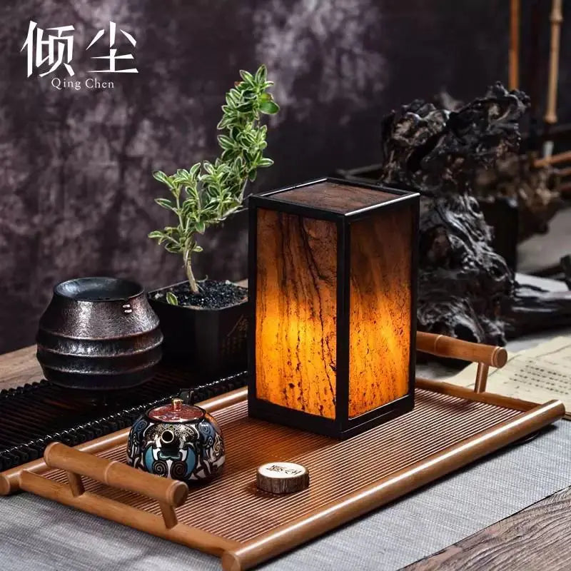 Decorbites™ Sostenedor de Vela Piedra de Seto: Lámpara de Mesa Ámbar Decorativa Antigua
