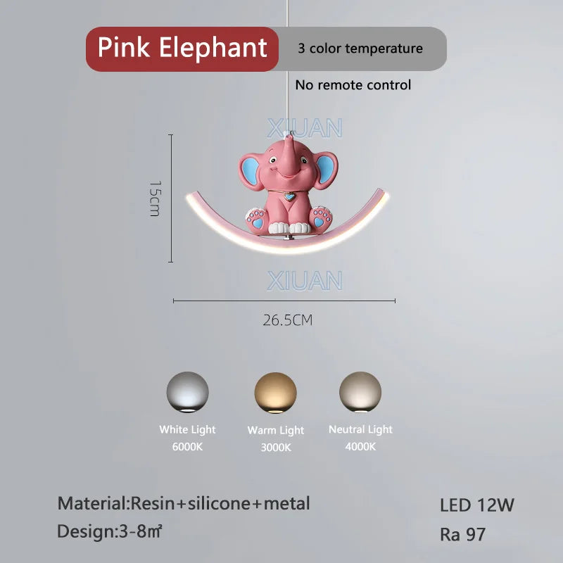DecorBites™ Kids Unicorn Pendant Lamps White Bear Pink Elephant Chandeliers