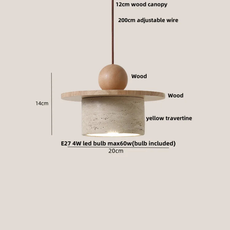 Lámpara colgante LED DecorBites™ con bola de cristal para sala de estar o comedor, con detalles en madera natural y piedra.