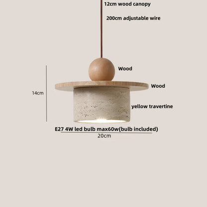 Lámpara colgante LED DecorBites™ con bola de cristal para sala de estar o comedor, con detalles en madera natural y piedra.