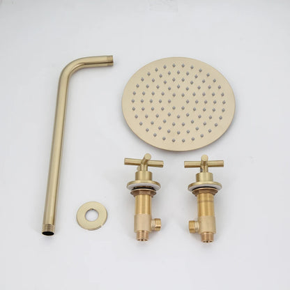 JIENI 8 Inch Brushed Gold Rainfall Shower Faucet Sets Wall Mounted Bathroom Round & Square Head 2 Handles Control Mixer Shower