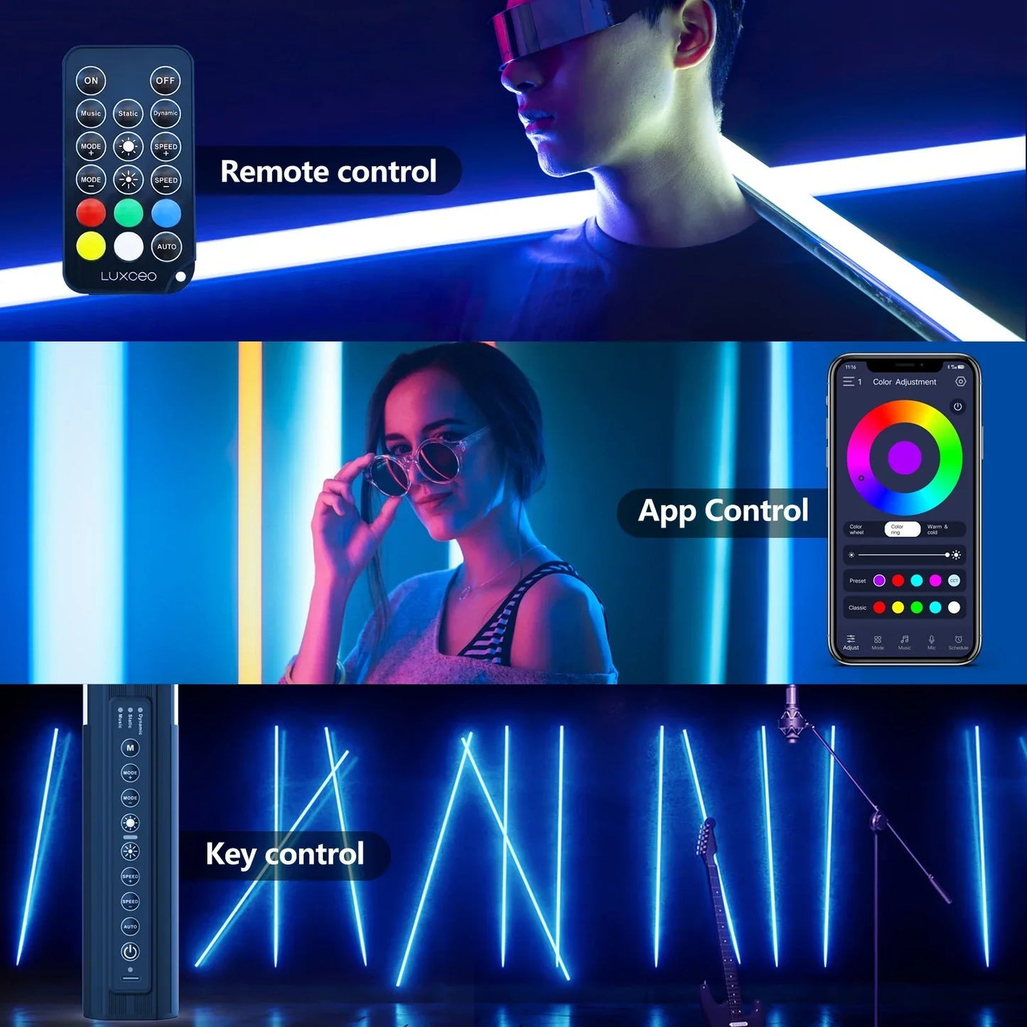 عصا إضاءة DecorBites™ RGB مقاس 120 سم: مصباح LED يتم التحكم فيه عبر التطبيق للمهرجانات والنوادي.