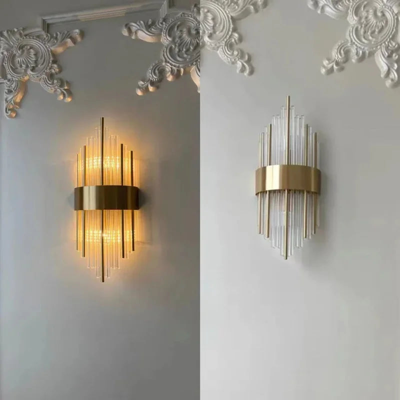 Decorbites™ Aplique de pared de cristal dorado para decoración de lujo en el dormitorio