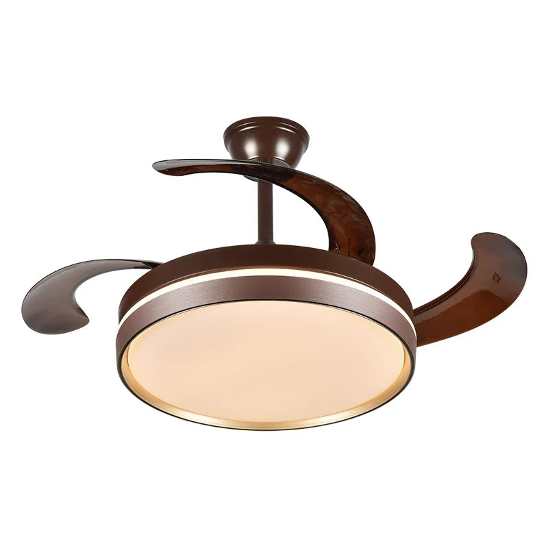 Ventilador de techo DecorBites™ de 42" con iluminación LED moderna en blanco y negro, con control remoto, ideal para comedor o dormitorio.