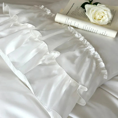 Decobites White French Princess Double Ruffles 1000TC Cotton Bedding Set