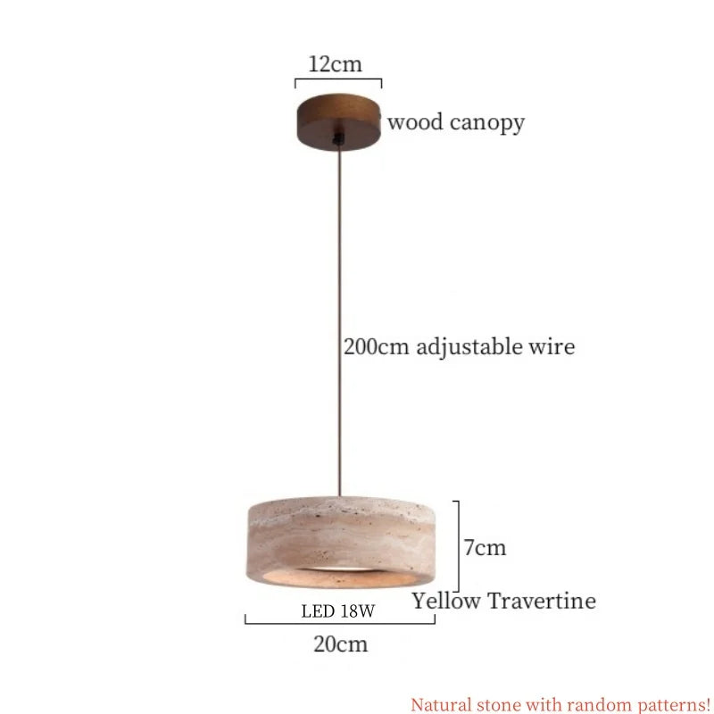 DecorBites™ LED Pendant Lamp Yellow Travertine Adjustable Wabi Sabi Light