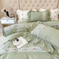 Decobites Princess Pink Lace Gauze Bedding Set Queen Duvet Cover Elegant Ruffled Comforter