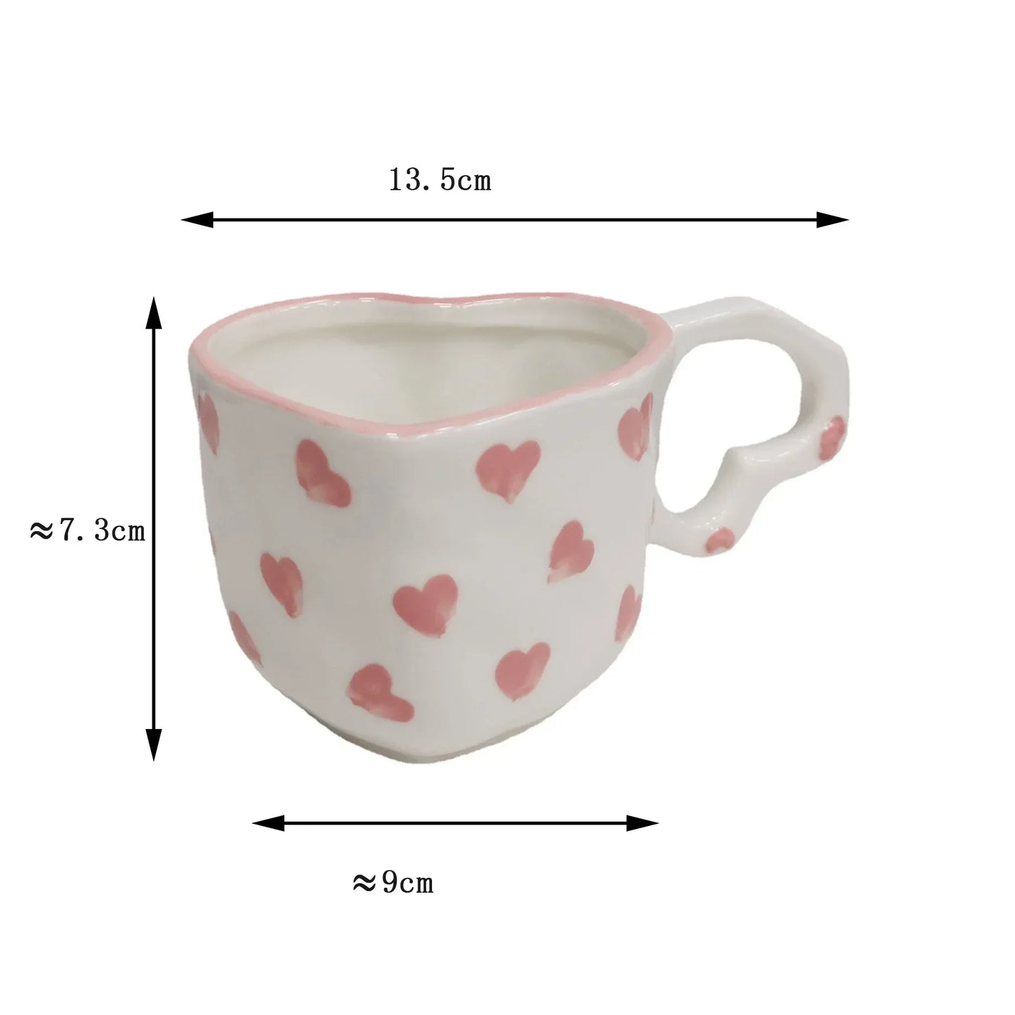 DecorBites™ Hand Painted Heart Handle Ceramic Love Mug - Pink