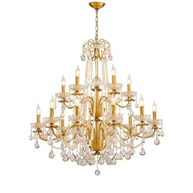 Chandelier de Cristal de Latón Dorado Decorbites™ para Sala de Estar, Comedor y Dormitorio, Lámparas Colgantes de Luces de Velas Retro