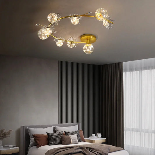 DecorBites™ Gold Crystal Glass Ball LED Chandelier for Modern Living Room Bedroom Dining Kitchen