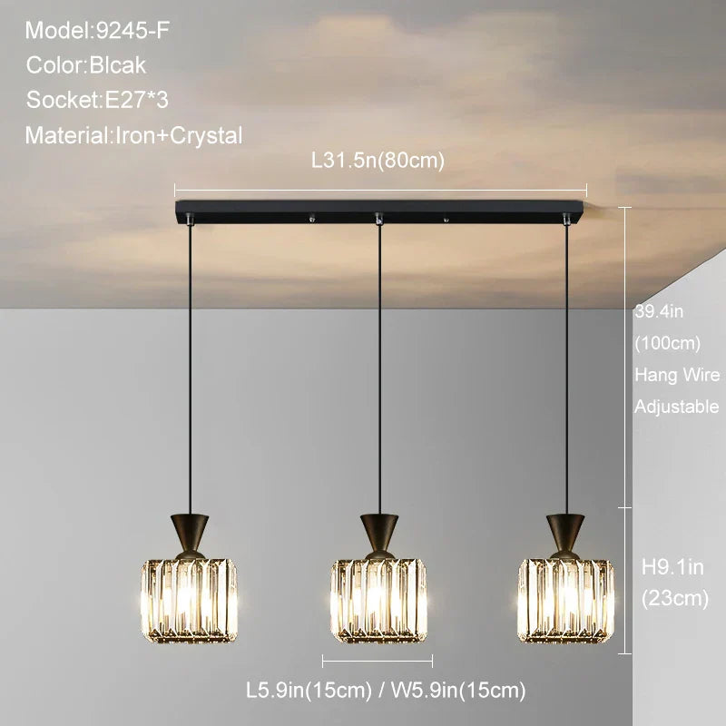 DecorBites™ Gold Mini Crystal Pendant Chandelier for Bedroom, Kitchen Island, Hallway - Small Black E27 Lamp