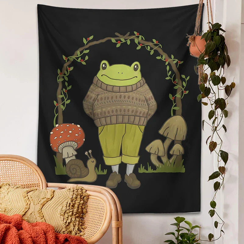 Frog Mushroom Aesthetic Tapestry Wall Hanging for Bedroom by Decobites