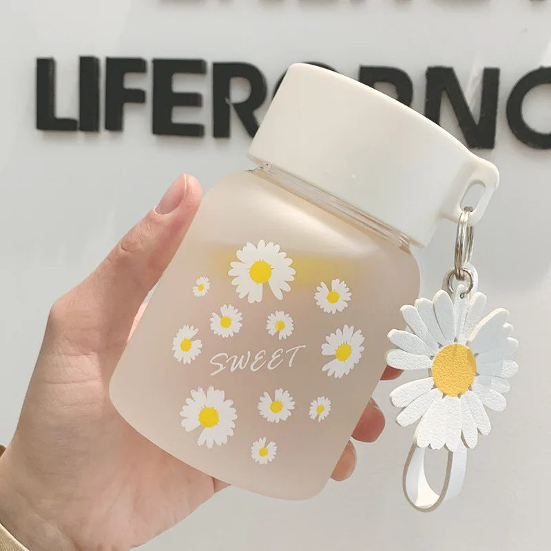 DecorBites™ Daisy Flower Glass Water Bottle Portable Tumbler 350ML