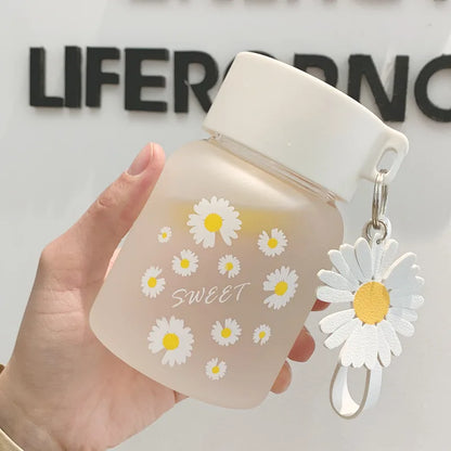 DecorBites™ Daisy Flower Glass Water Bottle Portable Tumbler 350ML