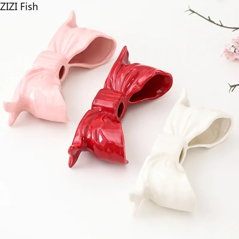 DecorBites™ Bowknot Ceramic Candle Holder Desk Decoration Romantic Candlestick Aesthetic Decor