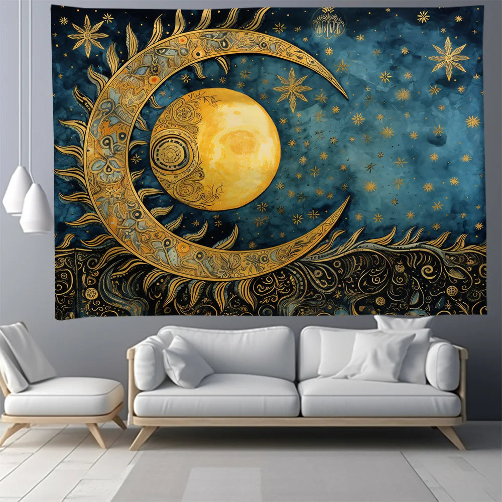 Decobites Sun & Moon Starry Sky Tapestry: Nordic Home Decor Wall Hanging & Picnic Mat