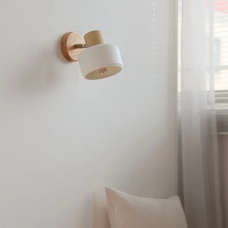 DecorBites™ LED Wall Lights Wood White Ceramic Rotate, Living Room Bedside Lamp