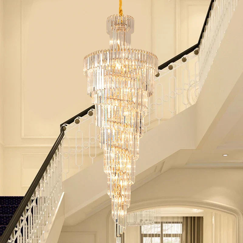 DecorBites™ Gold Crystal Duplex Building LED Chandeliers - Luxury Staircase Decoration