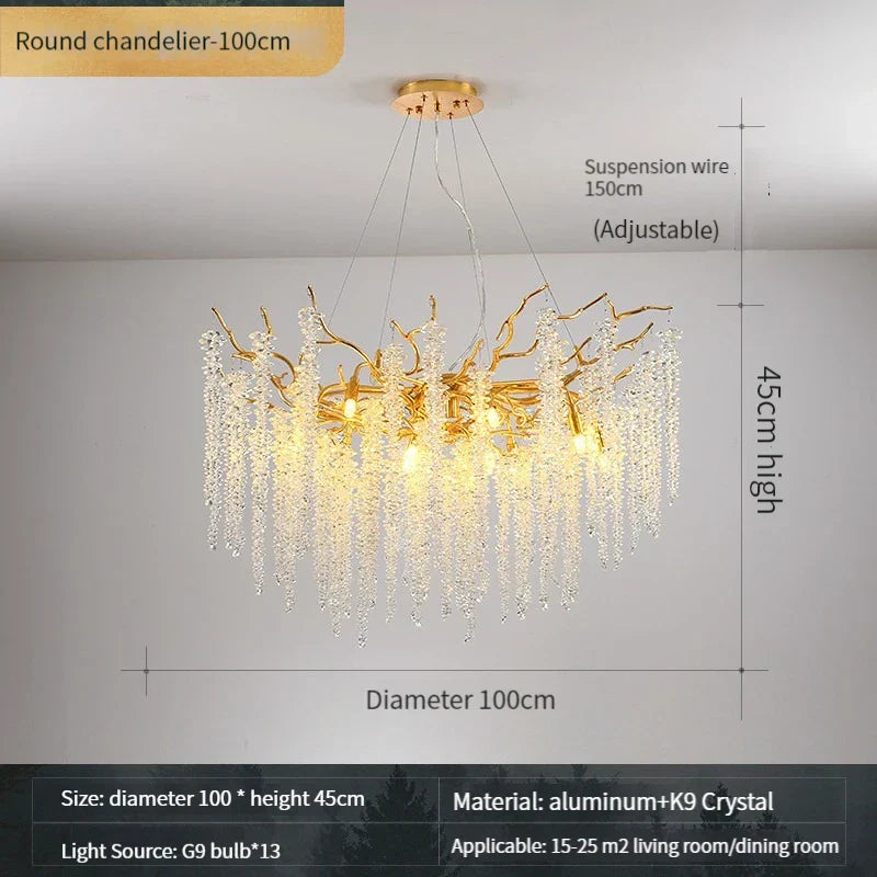 DecorBites™ Gold Crystal Chandelier: Modern Luxury Hanging Branches, for Dining Kitchen Living Bedroom