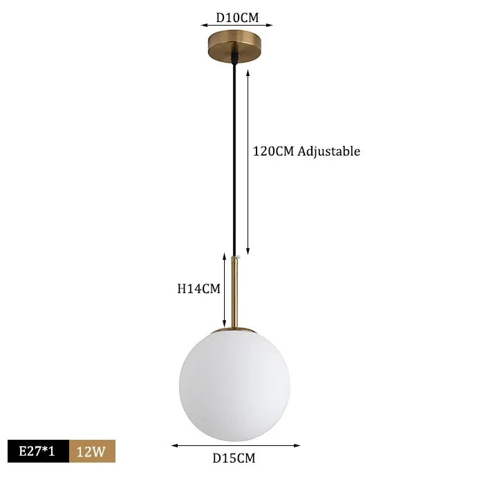 DecorBites™ Glass Ball Pendant Lights Modern LED Brass Black Chrome Suspension Luminaire