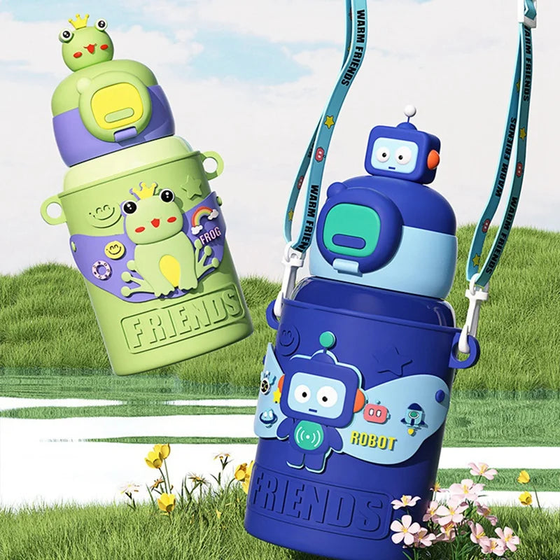 DecorBites™ Kids' Cartoon Stainless Steel Thermal Water Bottle with Straw