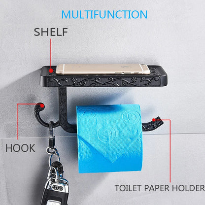 DecorBites™ Aluminum Toilet Paper Holder with Phone Rack and Hook