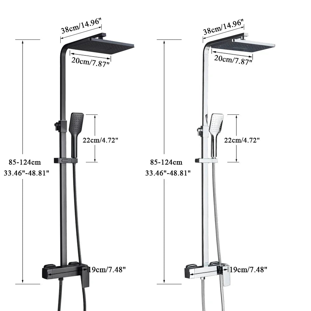 DecorBites™ Black Brass Shower Faucet with 8" Rainfall Shower Head and Tub Spout