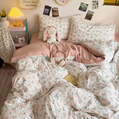 DecorBites™ Korean Floral Print Single Duvet Cover: Sweet Comfort, All Seasons, Skin-Friendly