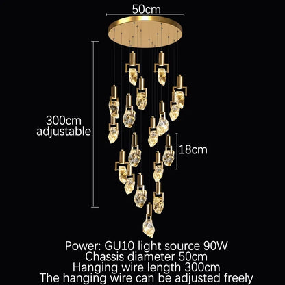 DecorBites™ Elegant Diamond Crystal Chandelier LED Light Fixture Gold Home Decor