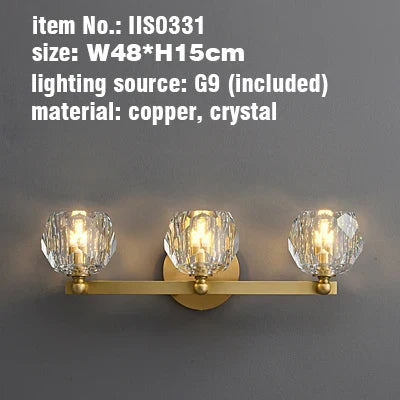 Lámparas de tocador DecorBites™ de cobre macizo dorado con cristales para baño y dormitorio