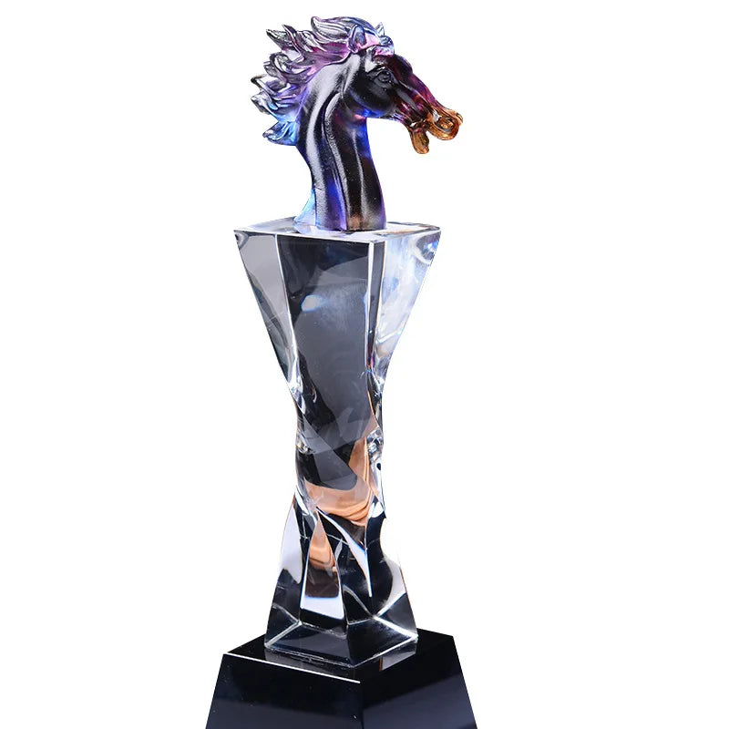 DecorBites™ Crystal Horse Trophy: Simulated Horse Head Glass Medal & Decorative Figurine