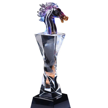 DecorBites™ Crystal Horse Trophy: Simulated Horse Head Glass Medal & Decorative Figurine