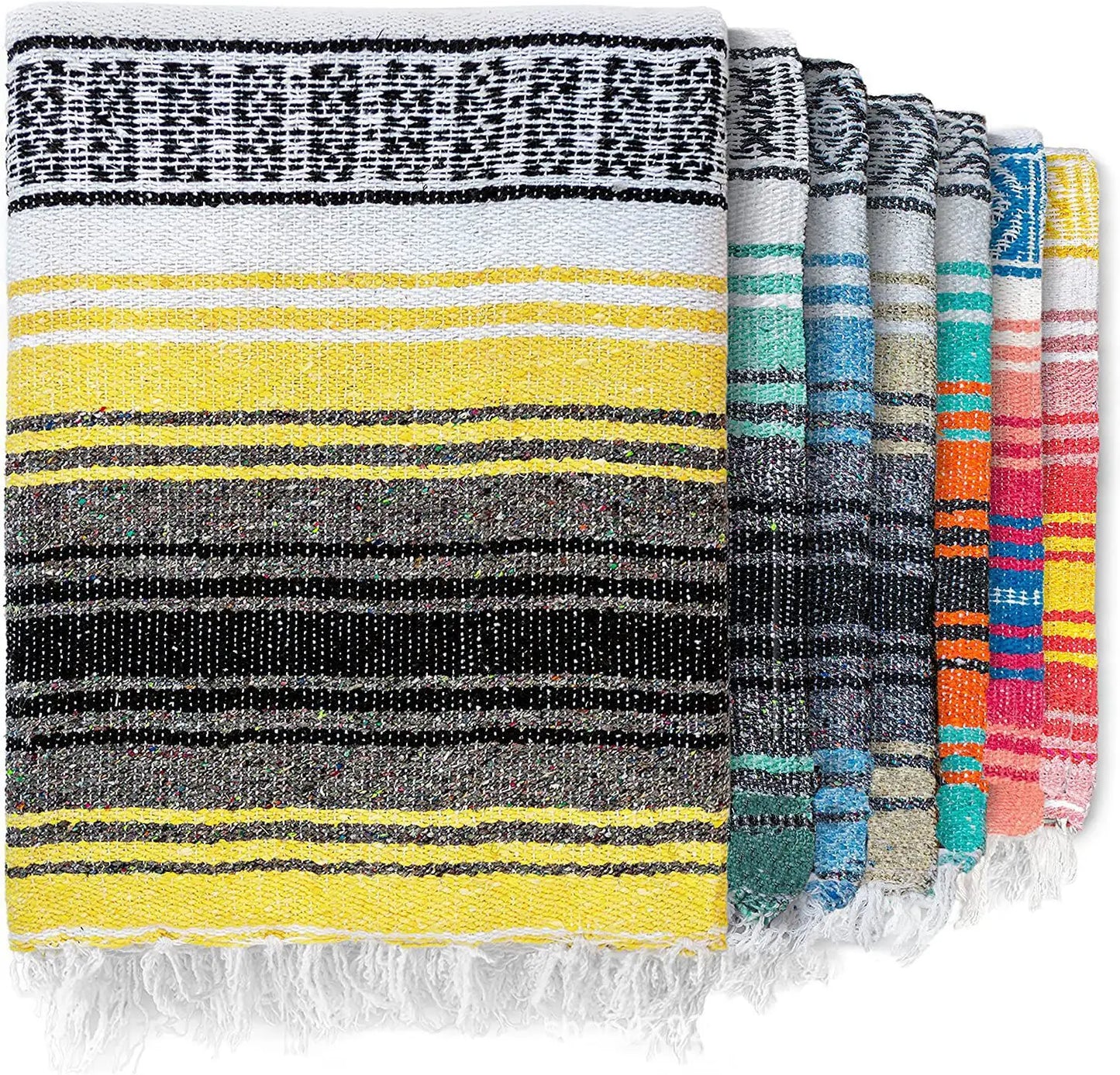 DecorBites™ Handwoven Mexican Blanket - Multicolor Geometry Beach Shawl