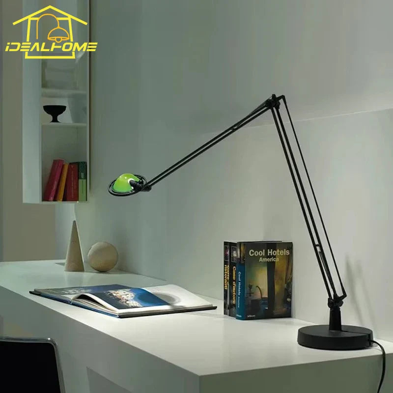 DecorBites™ Industrial Black/Chrome LED Rocker Arm Desk Light with Adjustable Arm