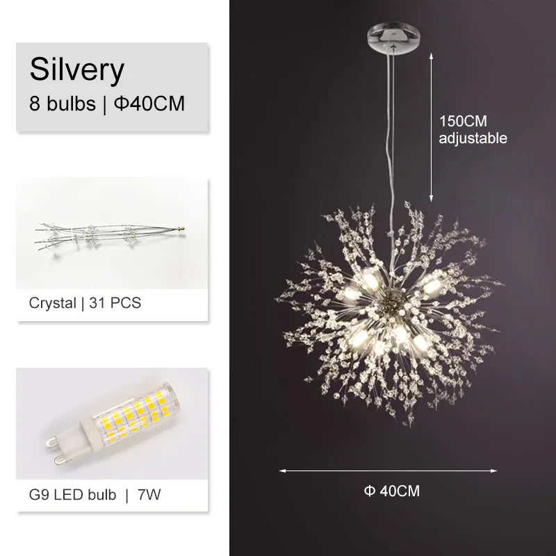 DecorBites™ Dandelion Chandelier: Luxury Crystal Pendant Lamp for Living Room and Bedroom