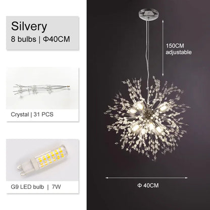 DecorBites™ Dandelion Chandelier: Luxury Crystal Pendant Lamp for Living Room and Bedroom