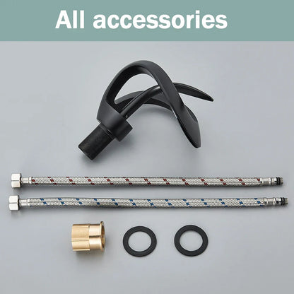 صنبور حوض ديكوربايتس™ أسود اللون، خلاط شلال رمادي، ساخن وبارد، حديث من النحاس، مثبت على السطح