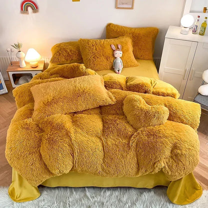 Decobites Fluffy Faux Fur Bedding Set: Duvet Cover, Sheet, Pillowcase - Soft & Warm