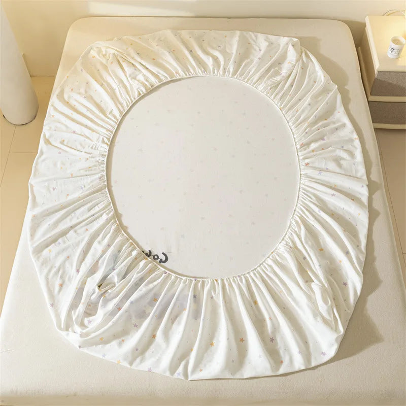 DecorBites™ Cartoon Embroidered Fitted Sheet Single Bed Cover, 100% Cotton, All Seasons, Anti-Slip