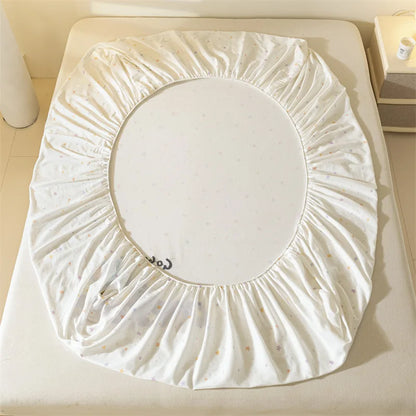 DecorBites™ Cartoon Embroidered Fitted Sheet Single Bed Cover, 100% Cotton, All Seasons, Anti-Slip