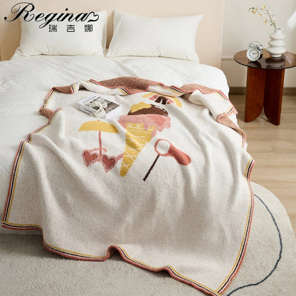 DecorBites™ Kawaii Bee Pattern Cozy Blanket - Super Soft White Spot Edge Design