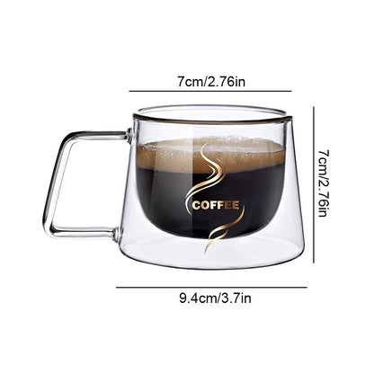 DecorBites™ Glass Double Wall Coffee Mug with Handle, 200ml Heat-resistant Espresso Cup