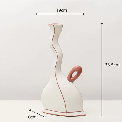 Jarrón de resina DecorBites™ con líneas negras geométricas - Decoración floral artesanal para el hogar