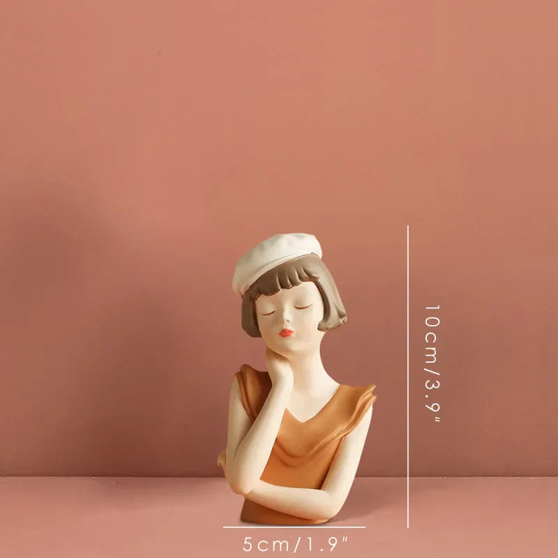 مجموعة مزهرية وصينية تمثال نصفي لفتاة البالون من DecorBites™ - منحوتات راتنجية عصرية لديكور غرفة المعيشة