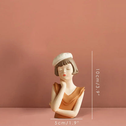 مجموعة مزهرية وصينية تمثال نصفي لفتاة البالون من DecorBites™ - منحوتات راتنجية عصرية لديكور غرفة المعيشة