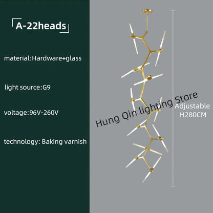 DecorBites™ Gold Branch LED Chandelier for Duplex Villa Staircase - Modern Indoor Lighting