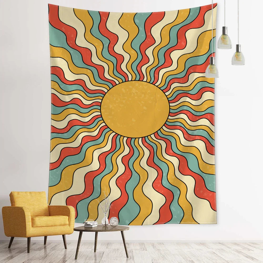 Colorful Sun Hippie Tapestry Wall Hanging by Decobites - Boho Chic Home Decor