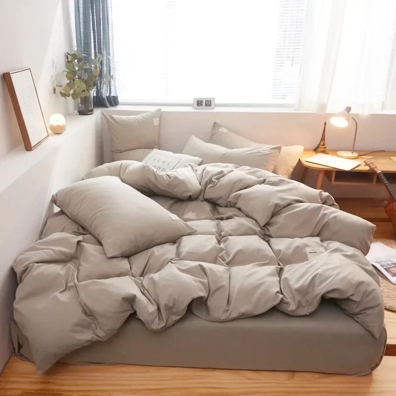 DecorBites™ Japanese Grid Print Bed Set in Washed Cotton for Summer Comfort