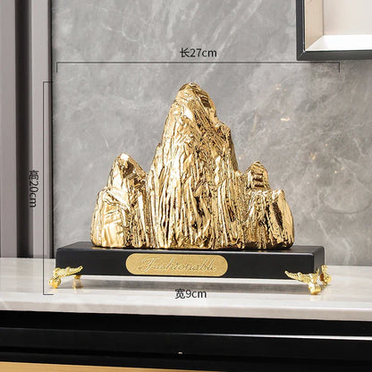 DecorBites™ Ceramic Mountain Sculpture Decor - Golden/Silver Landscape Ornament